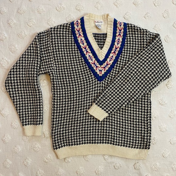 Vintage Talbots Knit V Kneck Sweater Houndstooth Retro 90’s - Picture 1 of 6